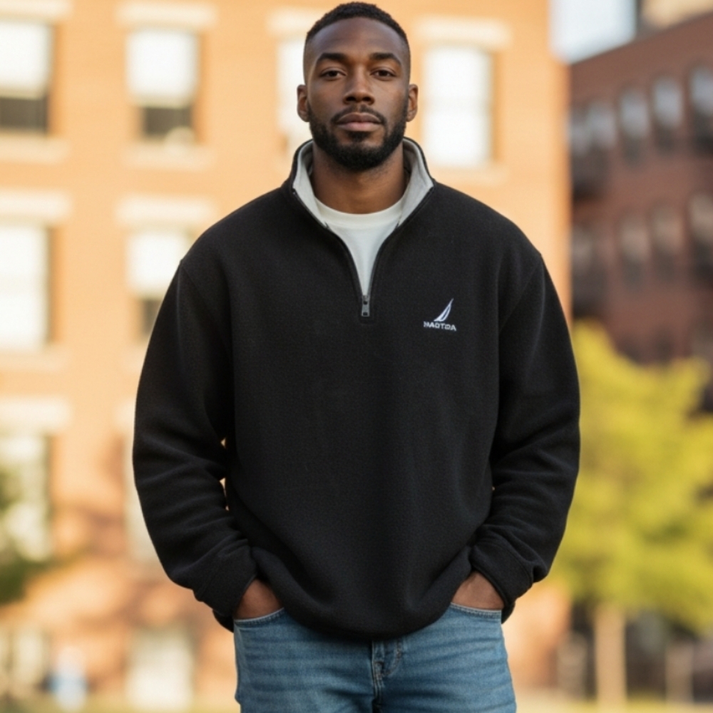 NWOT Nautica Men's 3/4 Zip-Up Black Fleece Pullover Size--3XL
